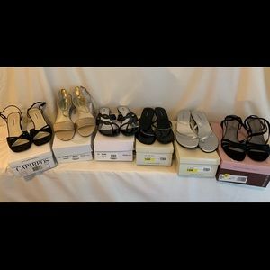 Six pairs of dressy sandals, all size 10. All 6 pairs for $50